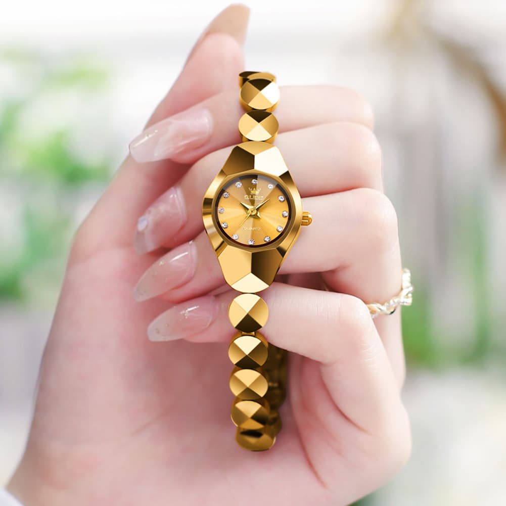 OLEVS 7007 Tungsten Steel Watch Dainty Faceted Bracelet Diamond Accent Quartz Luxury Timepiece for Women - Olevs Watch Store
