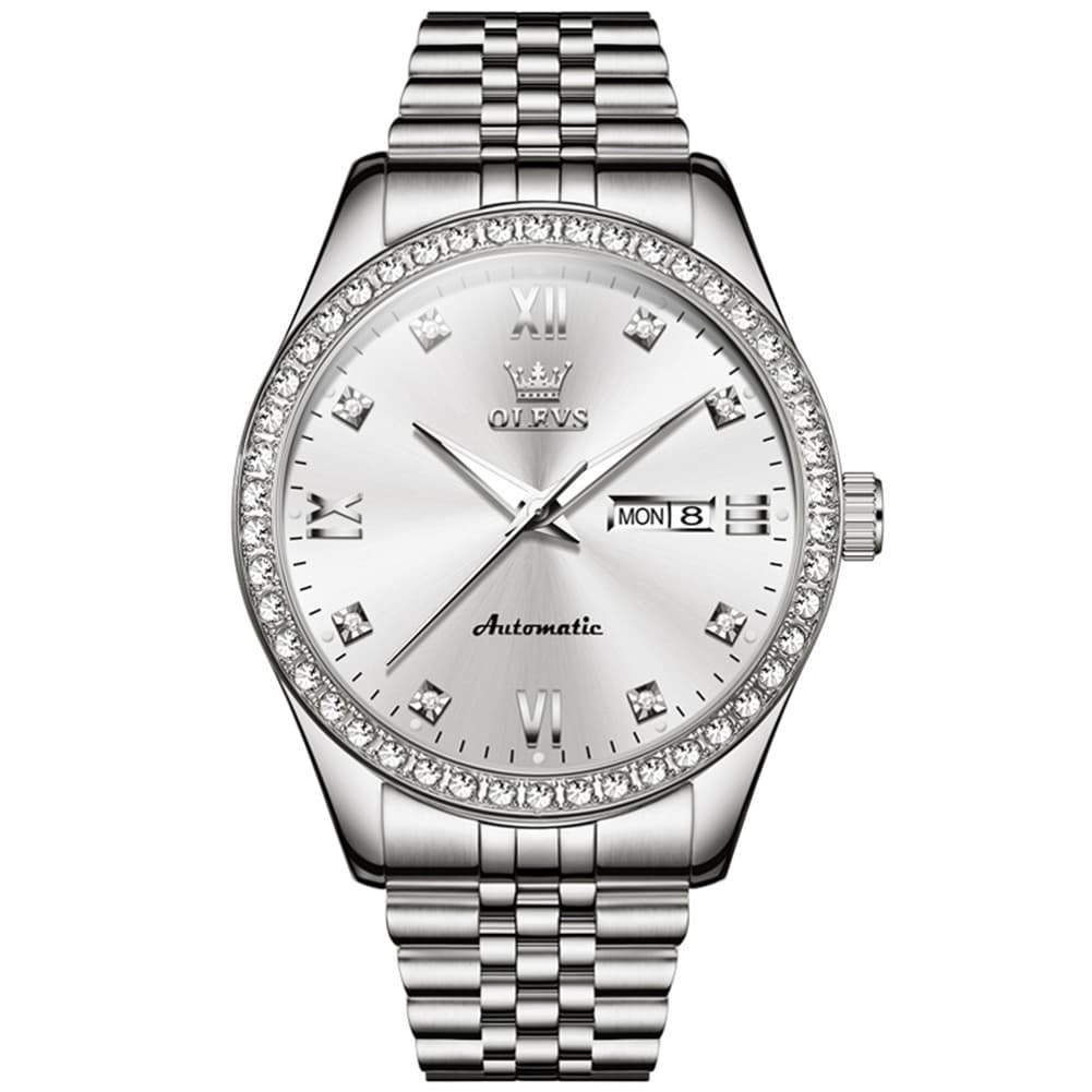 OLEVS 7012 Roman Numerals Diamond Bezel Mechanical Watch for Men - All Gold Watch | Olevs Watch Store