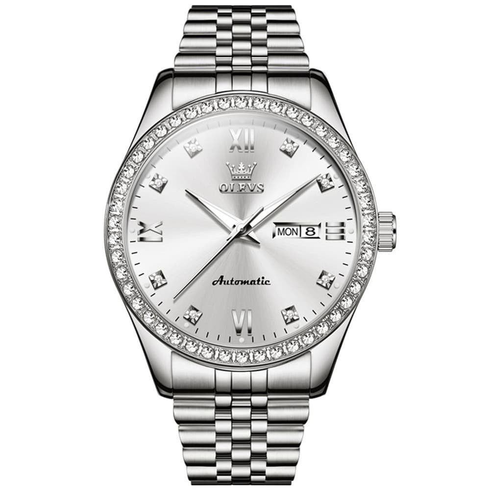 OLEVS 7012 Roman Numerals Diamond Bezel Mechanical Watch for Men - All Gold Watch | Olevs Watch Store