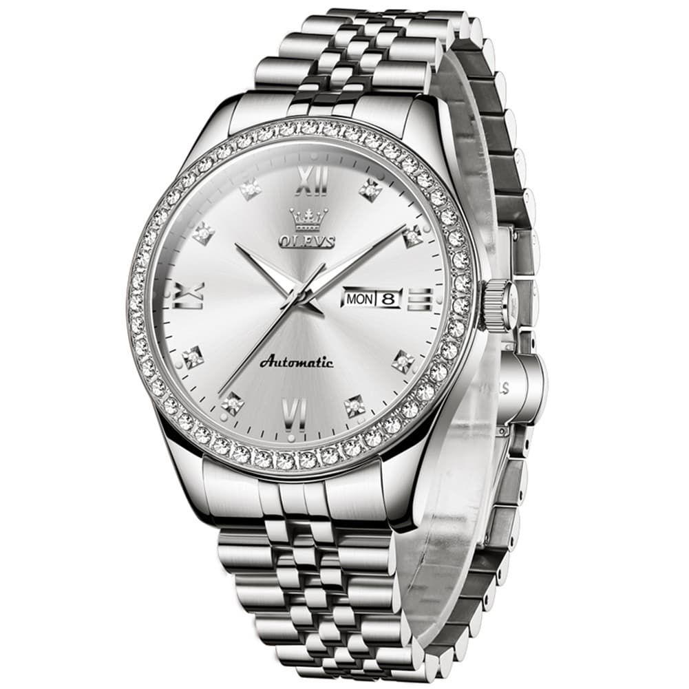OLEVS 7012 Roman Numerals Diamond Bezel Mechanical Watch for Men - All Gold Watch | Olevs Watch Store