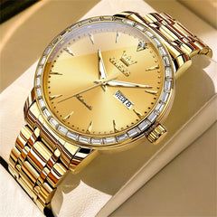 OLEVS 7019 Diamond Bezel Automatic Mechanical Watch For Men - All Gold Watch | Olevs Watch Store