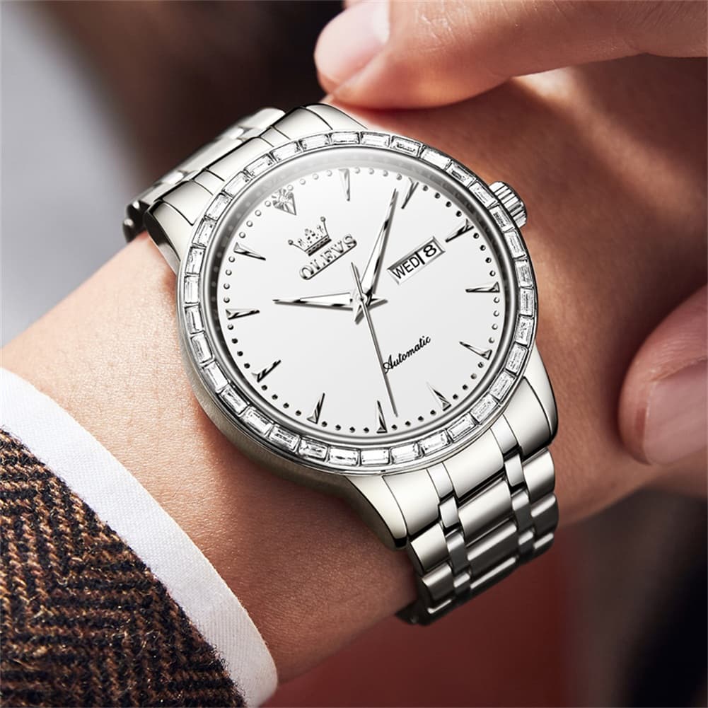 OLEVS 7019 Diamond Bezel Automatic Mechanical Watch For Men - All Gold Watch | Olevs Watch Store