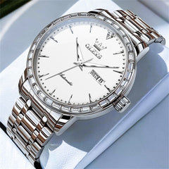 OLEVS 7019 Diamond Bezel Automatic Mechanical Watch For Men - Silver White Watch | Olevs Watch Store