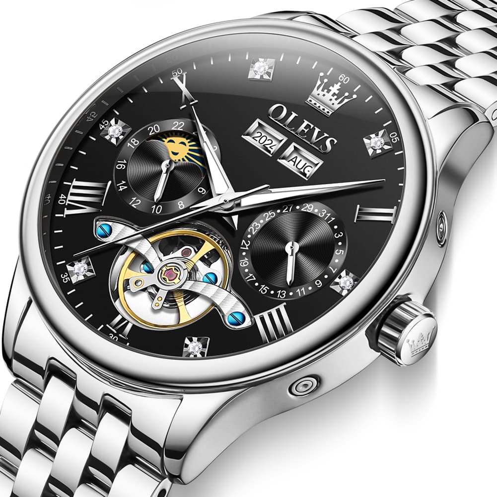 OLEVS 7023 Skeleton Moon Phase Automatic Watch for Men - All Gold Watch | Olevs Watch Store
