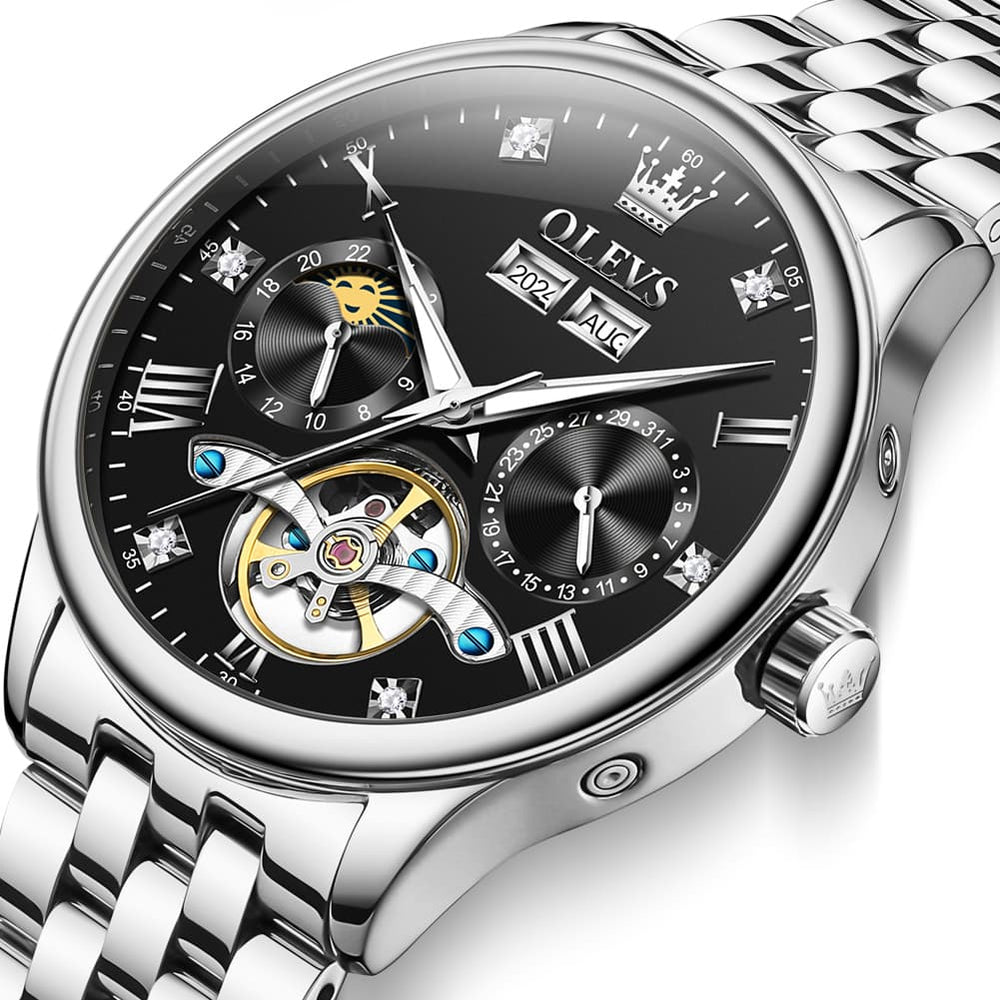 OLEVS 7023 Skeleton Moon Phase Automatic Watch for Men - All Gold Watch | Olevs Watch Store