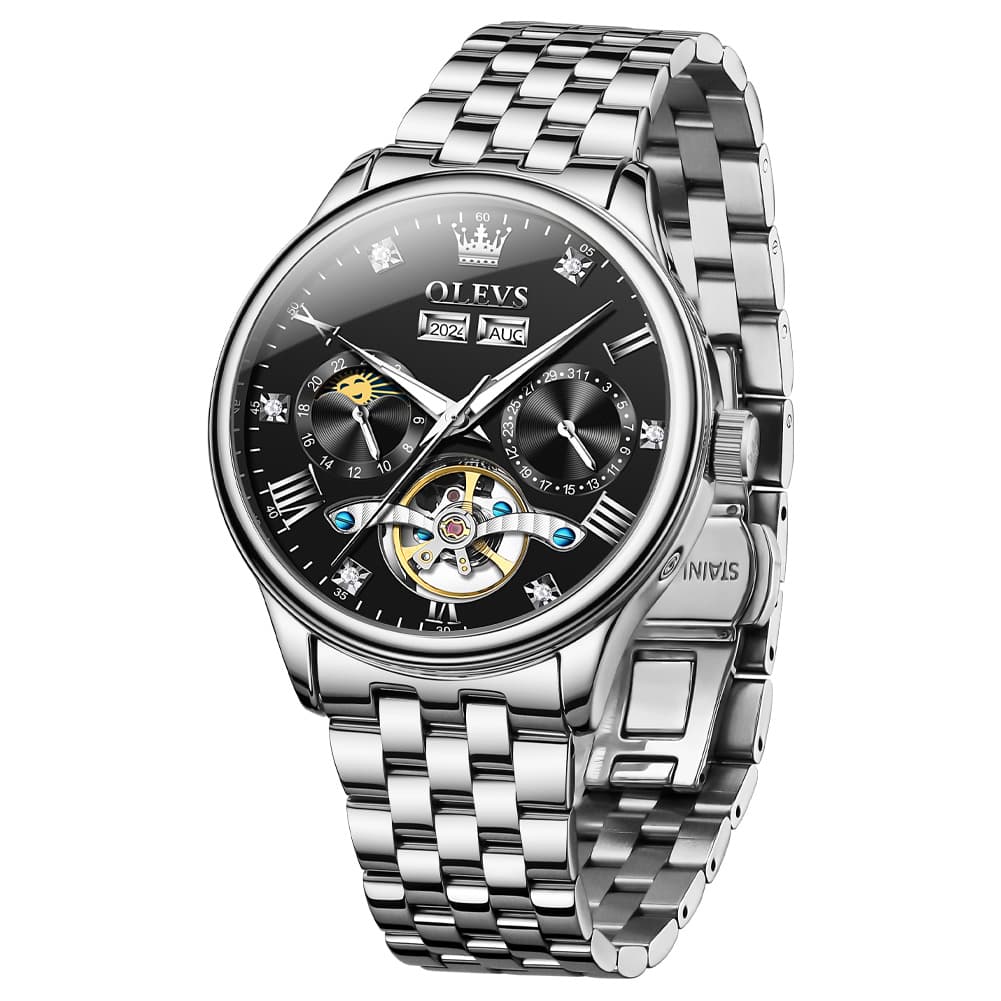 OLEVS 7023 Skeleton Moon Phase Automatic Watch for Men - All Gold Watch | Olevs Watch Store