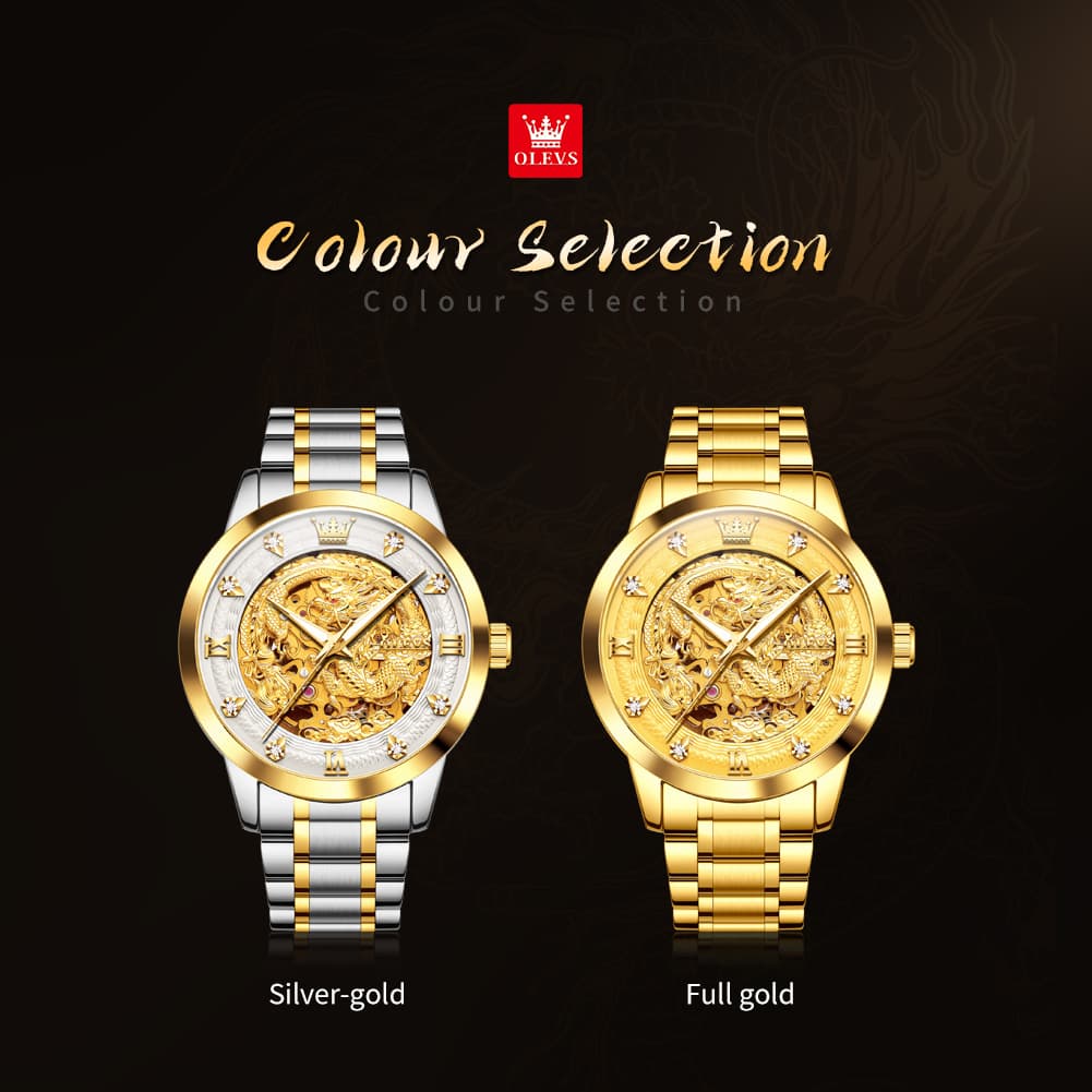 OLEVS 7027 Golden Dragon Automatic Mechanical Watch for Men - All Gold Watch | Olevs Watch Store