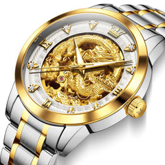 OLEVS 7027 Golden Dragon Automatic Mechanical Watch for Men - All Gold Watch | Olevs Watch Store