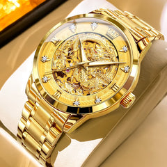 OLEVS 7027 Golden Dragon Automatic Mechanical Watch for Men - All Gold Watch | Olevs Watch Store