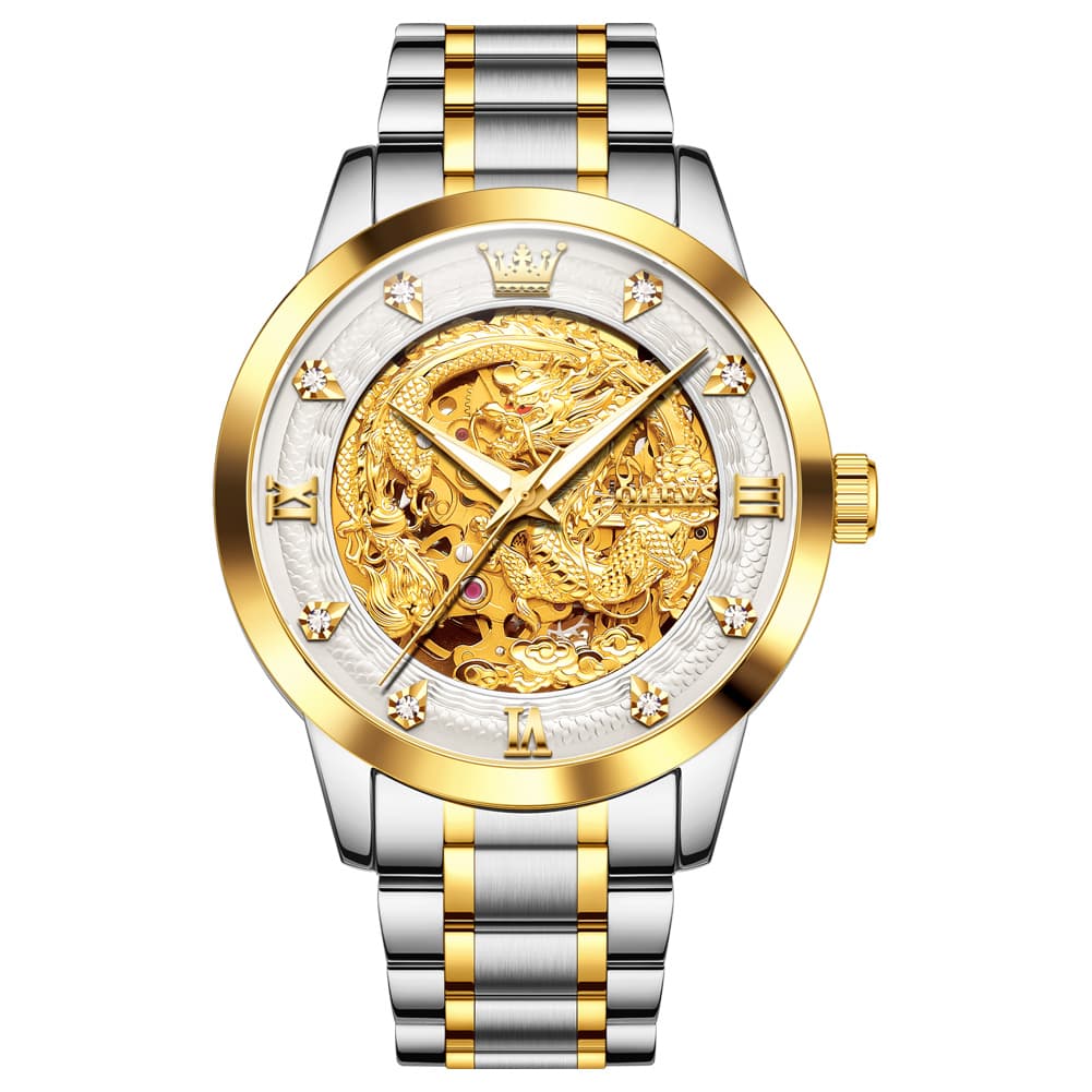 OLEVS 7027 Golden Dragon Automatic Mechanical Watch for Men - All Gold Watch | Olevs Watch Store