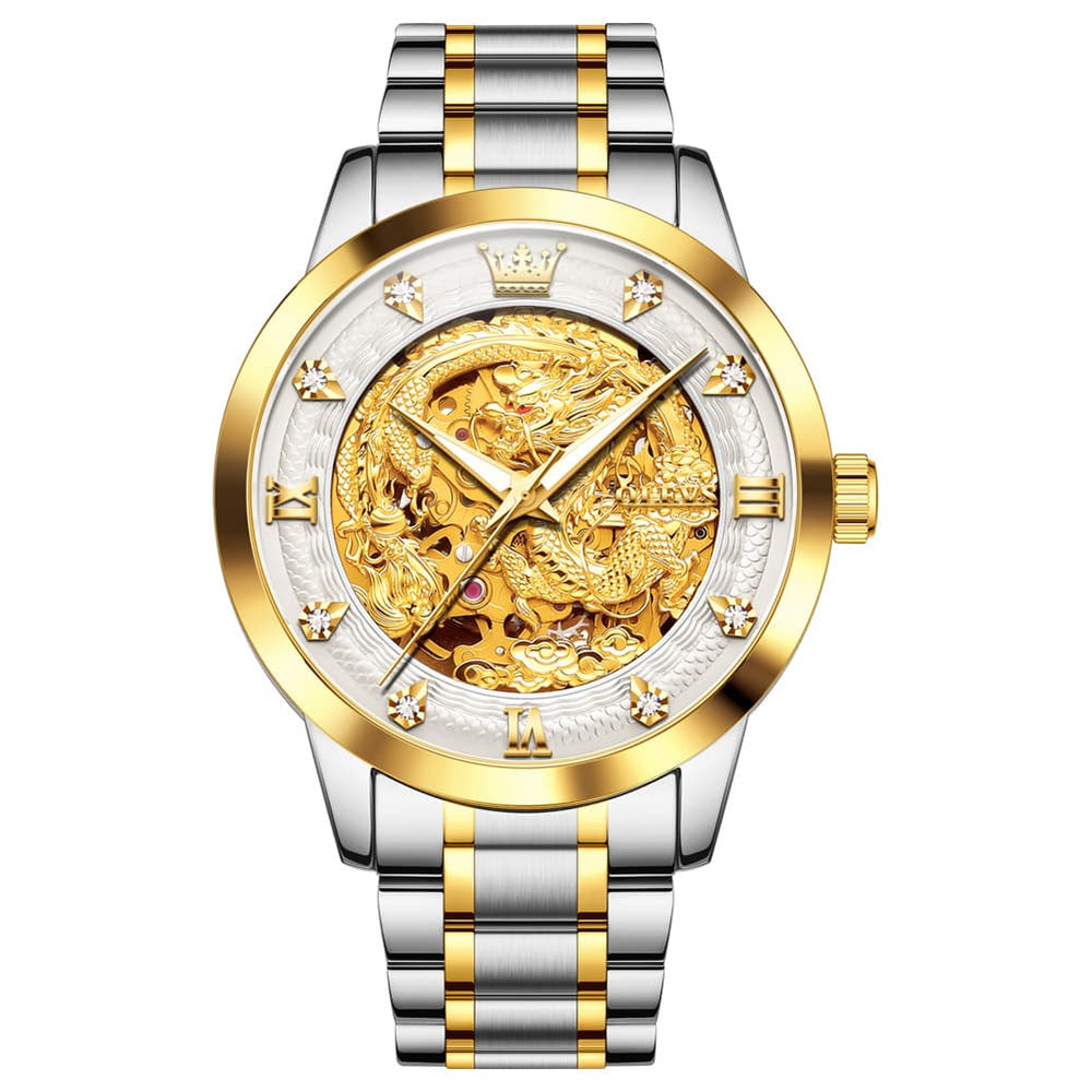 OLEVS 7027 Golden Dragon Automatic Mechanical Watch for Men - All Gold Watch | Olevs Watch Store