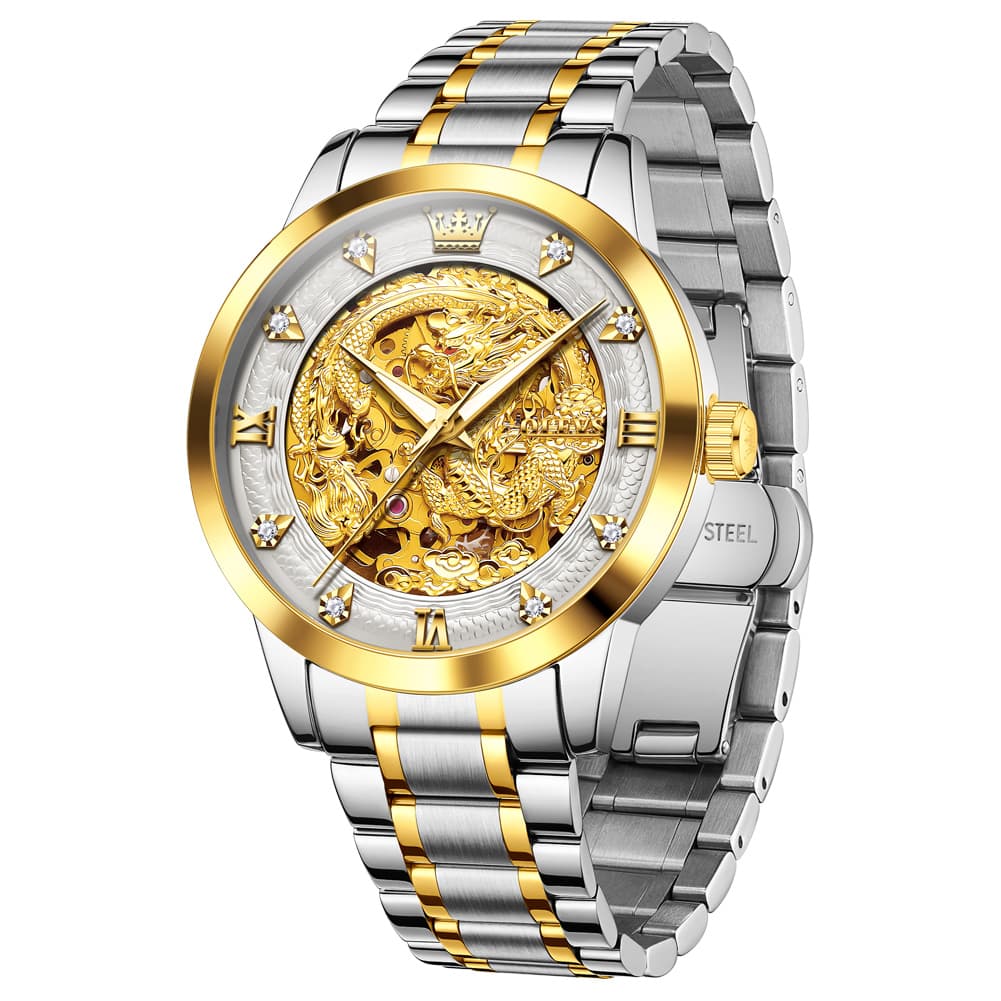 OLEVS 7027 Golden Dragon Automatic Mechanical Watch for Men - All Gold Watch | Olevs Watch Store