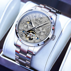 OLEVS 7028 Open Heart Moon Phase Automatic Watch for Men - Silver Champagne Watch | Olevs Watch Store