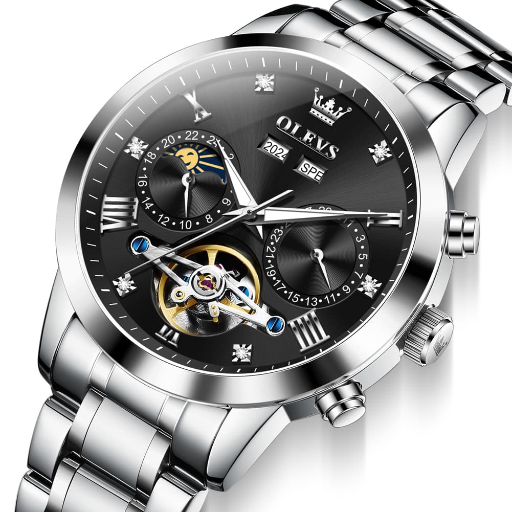 OLEVS 7029 Open Heart Automatic Mechanical Watch For Men - Silver White Watch | Olevs Watch Store