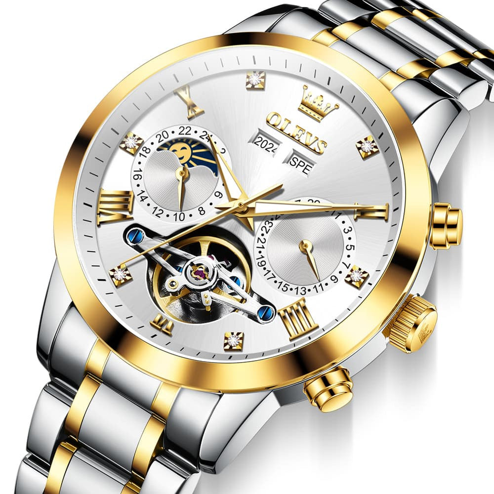OLEVS 7029 Open Heart Automatic Mechanical Watch For Men - Silver White Watch | Olevs Watch Store