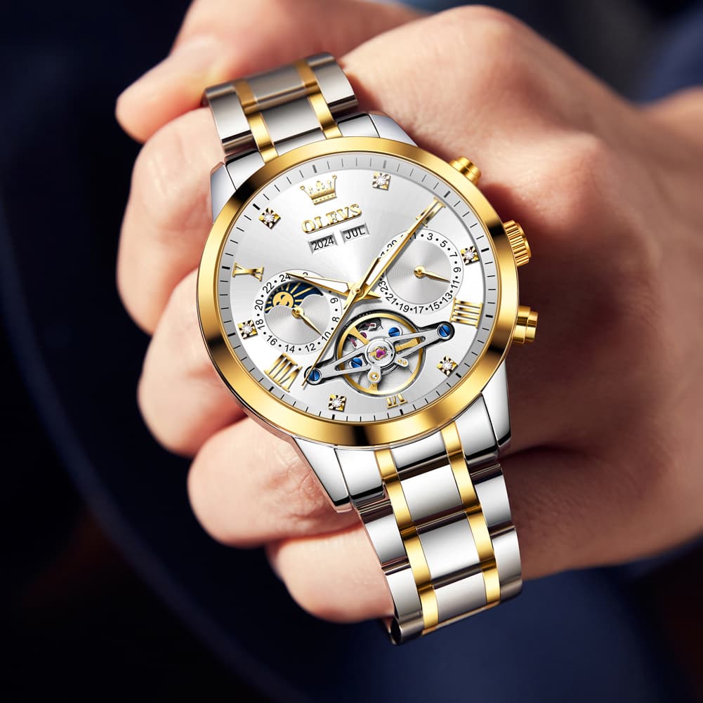 OLEVS 7029 Open Heart Automatic Mechanical Watch For Men - Silver White Watch | Olevs Watch Store
