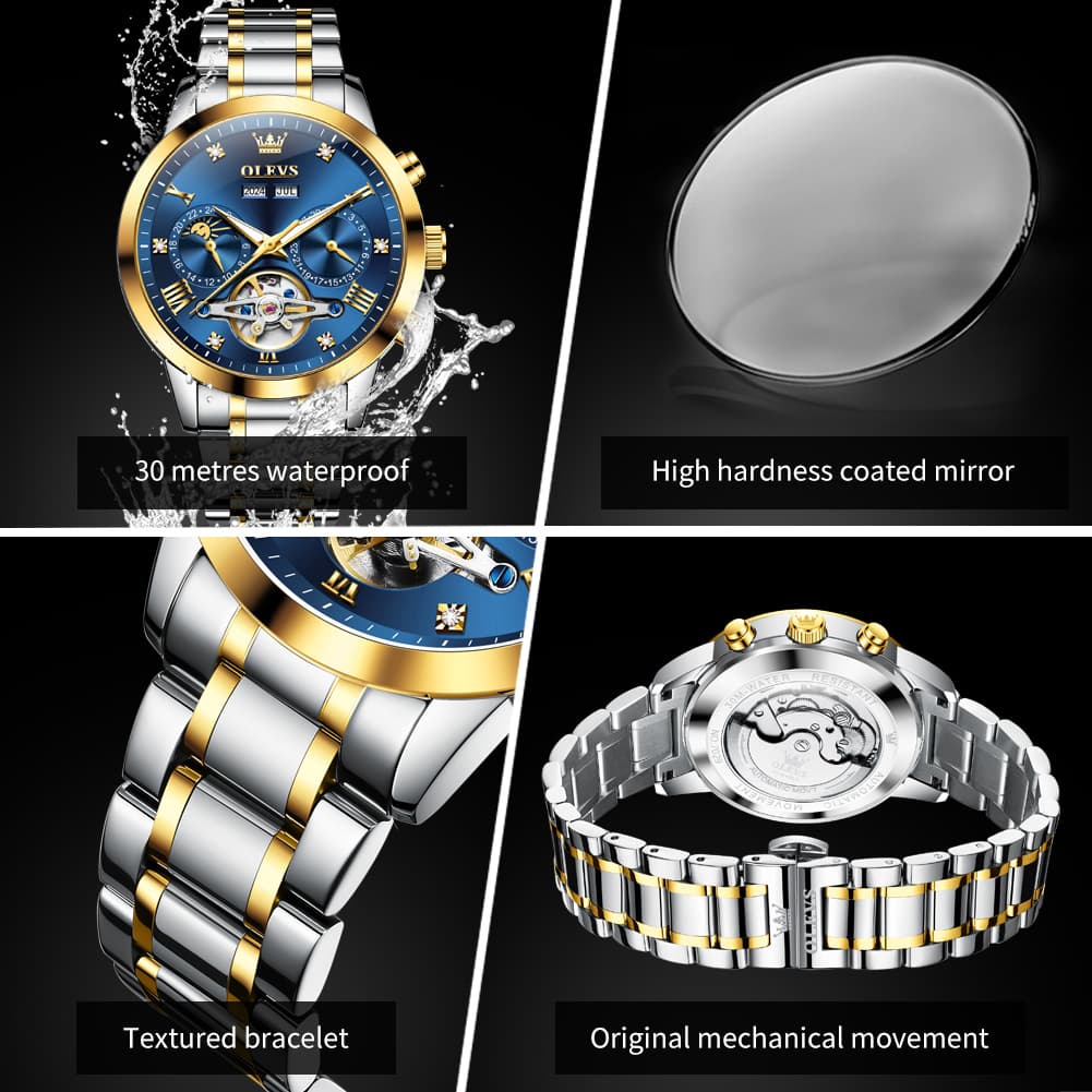 OLEVS 7029 Open Heart Automatic Mechanical Watch For Men - Silver White Watch | Olevs Watch Store
