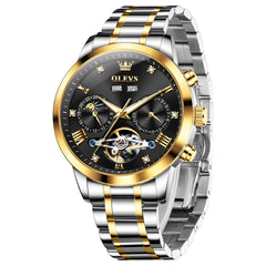 OLEVS 7029 Open Heart Automatic Mechanical Watch For Men - Two Tone Black Watch | Olevs Watch Store