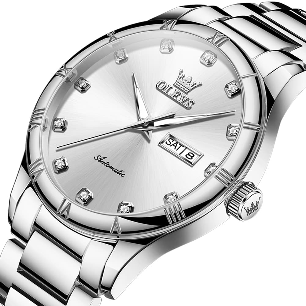 OLEVS 7030 Automatic Mechanical Dress Watch for Men - All Silver Watch | Olevs Watch Store