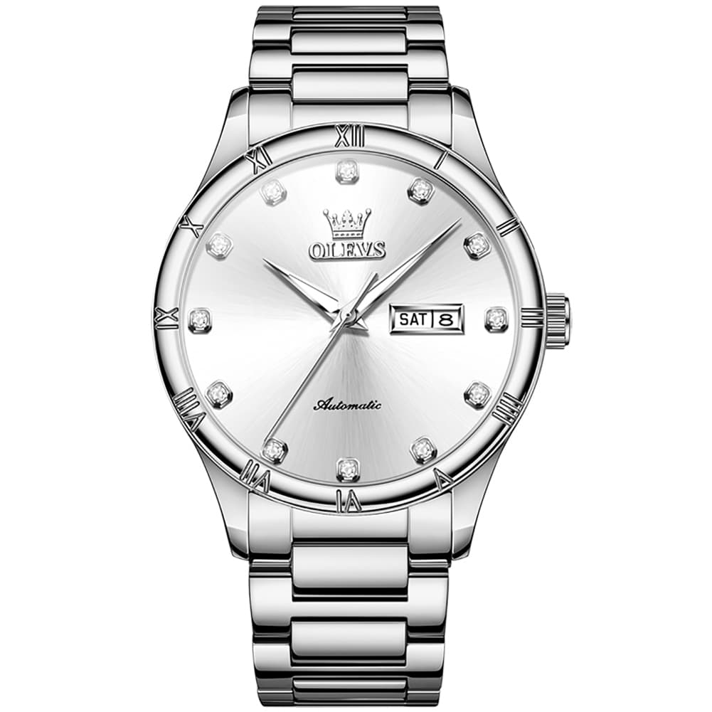 OLEVS 7030 Automatic Mechanical Dress Watch for Men - All Silver Watch | Olevs Watch Store