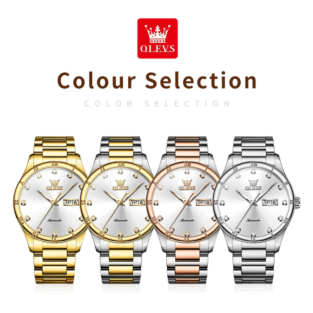 OLEVS 7030 Automatic Mechanical Dress Watch for Men - All Silver Watch | Olevs Watch Store