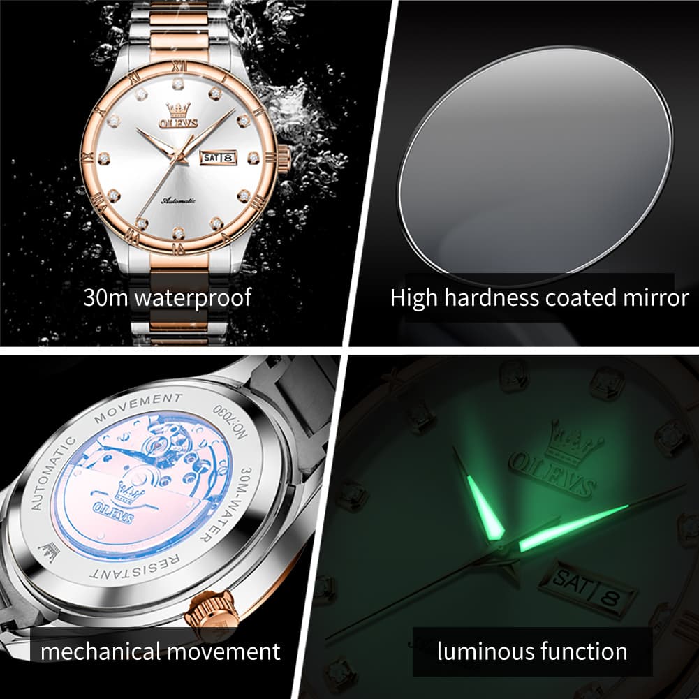 OLEVS 7030 Automatic Mechanical Dress Watch for Men - All Silver Watch | Olevs Watch Store