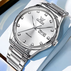 OLEVS 7030 Automatic Mechanical Dress Watch for Men - All Silver Watch | Olevs Watch Store
