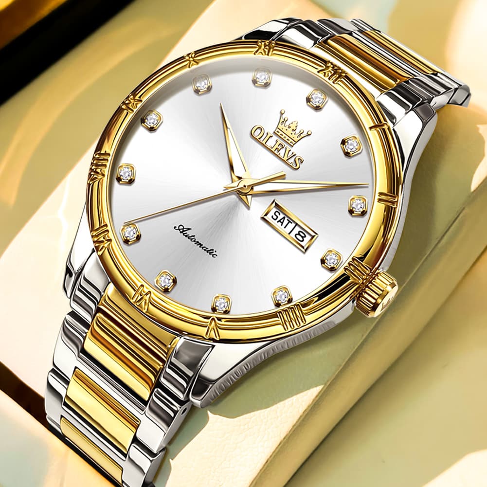 OLEVS 7030 Automatic Mechanical Dress Watch for Men - Two Tone Gold Watch | Olevs Watch Store