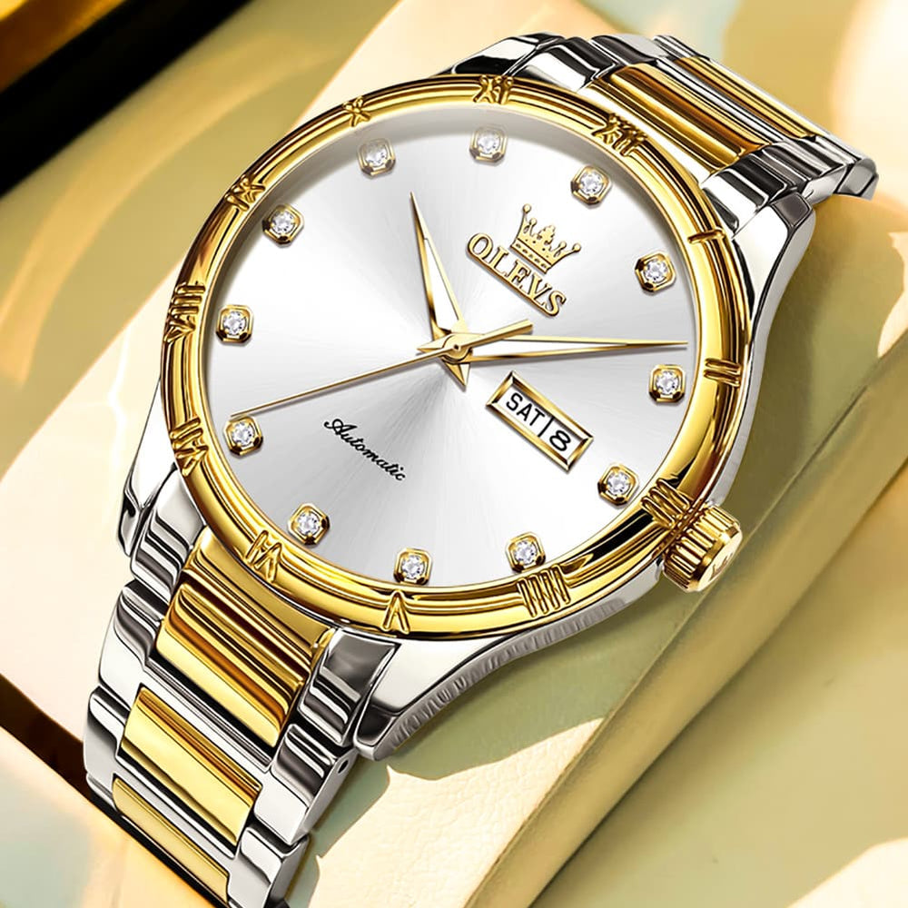 OLEVS 7030 Automatic Mechanical Dress Watch for Men - Two Tone Gold Watch | Olevs Watch Store