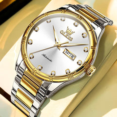 OLEVS 7030 Automatic Mechanical Dress Watch for Men - Two Tone Gold Watch | Olevs Watch Store