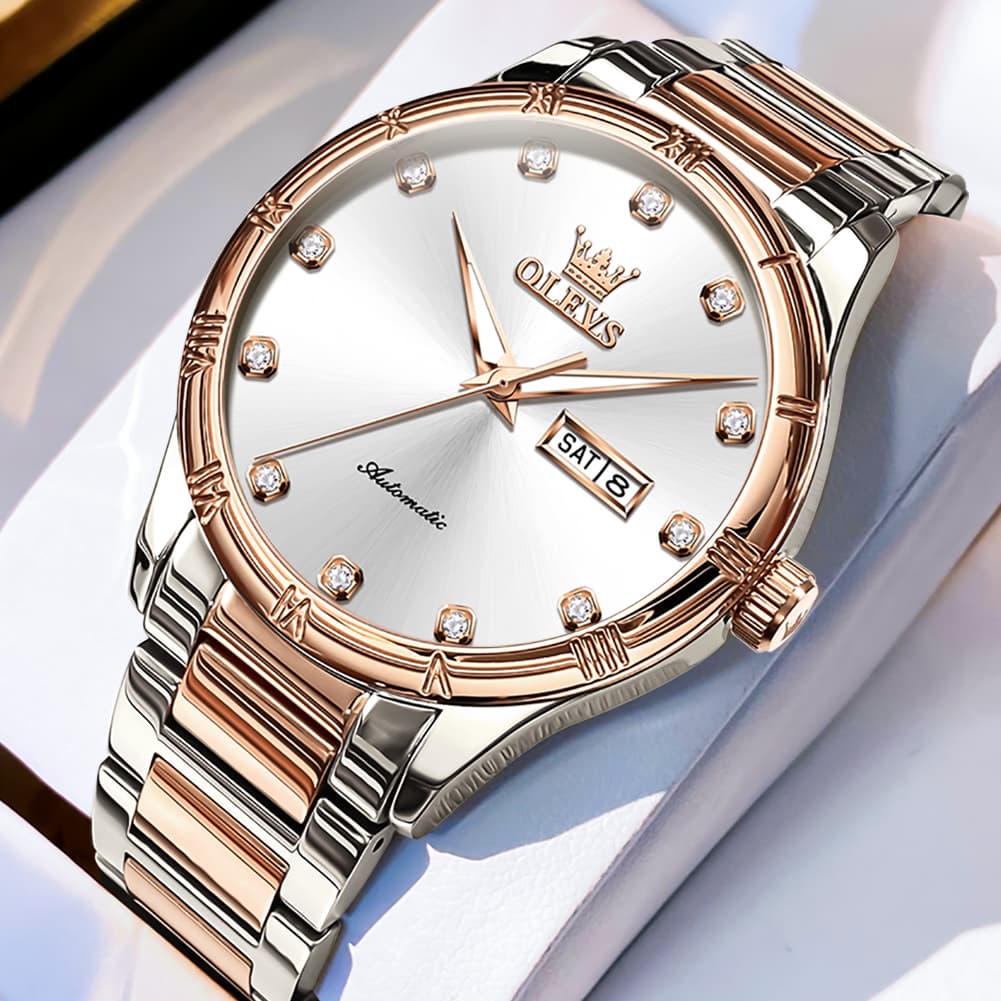 OLEVS 7030 Automatic Mechanical Dress Watch for Men - Two Tone Rose Gold Watch | Olevs Watch Store