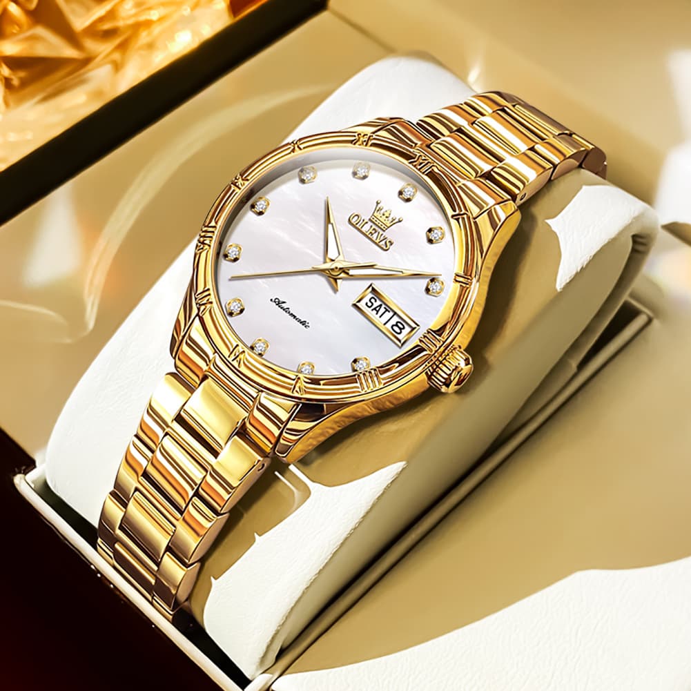 OLEVS 7030 Elegant Automatic Mechanical Watch For Women - All Gold Watch | Olevs Watch Store