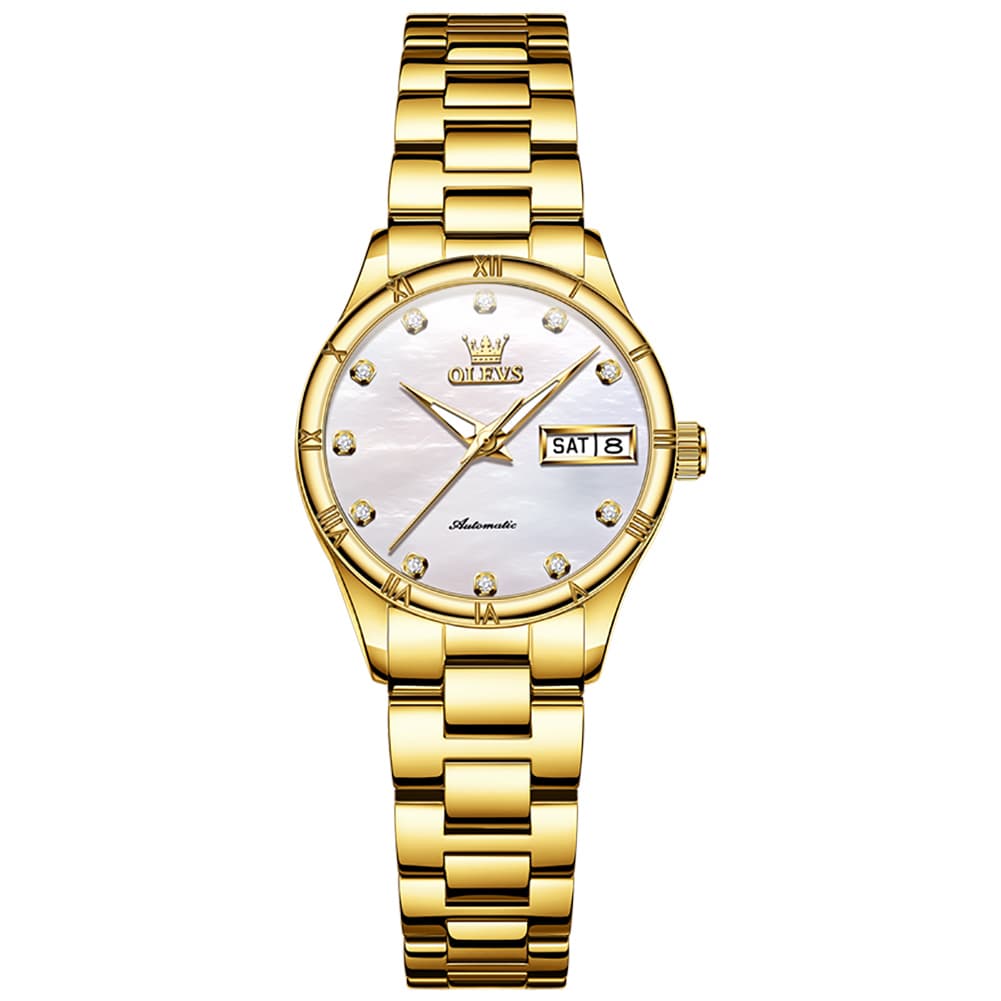 OLEVS 7030 Elegant Automatic Mechanical Watch For Women - All Silver Watch | Olevs Watch Store