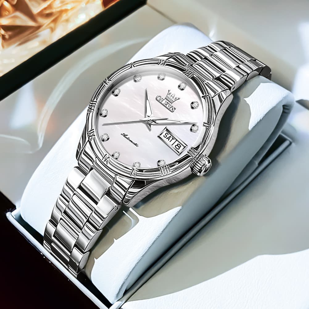 OLEVS 7030 Elegant Automatic Mechanical Watch For Women - All Silver Watch | Olevs Watch Store