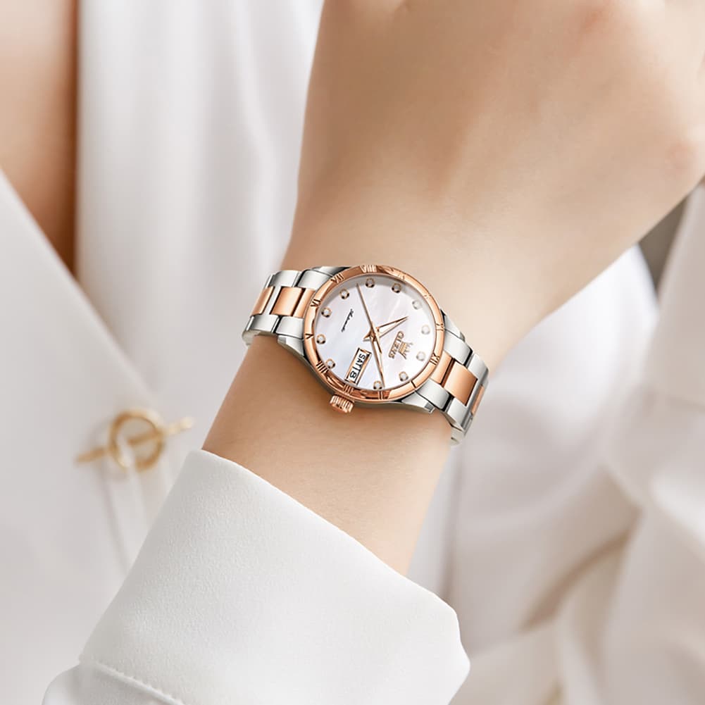OLEVS 7030 Elegant Automatic Mechanical Watch For Women - All Silver Watch | Olevs Watch Store