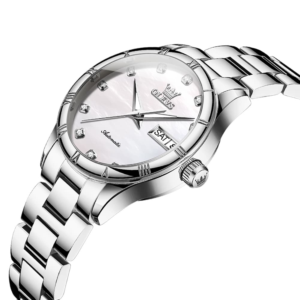 OLEVS 7030 Elegant Automatic Mechanical Watch For Women - All Silver Watch | Olevs Watch Store