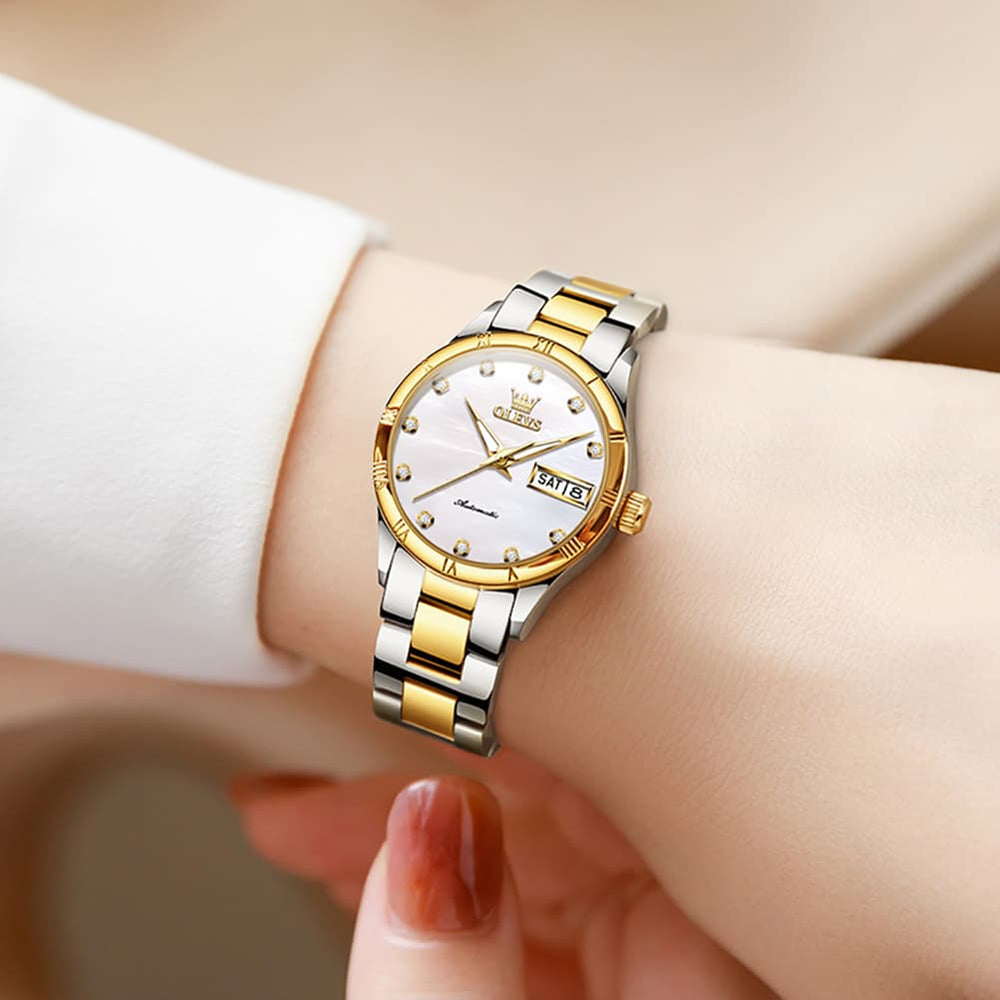 OLEVS 7030 Elegant Automatic Mechanical Watch For Women - All Silver Watch | Olevs Watch Store