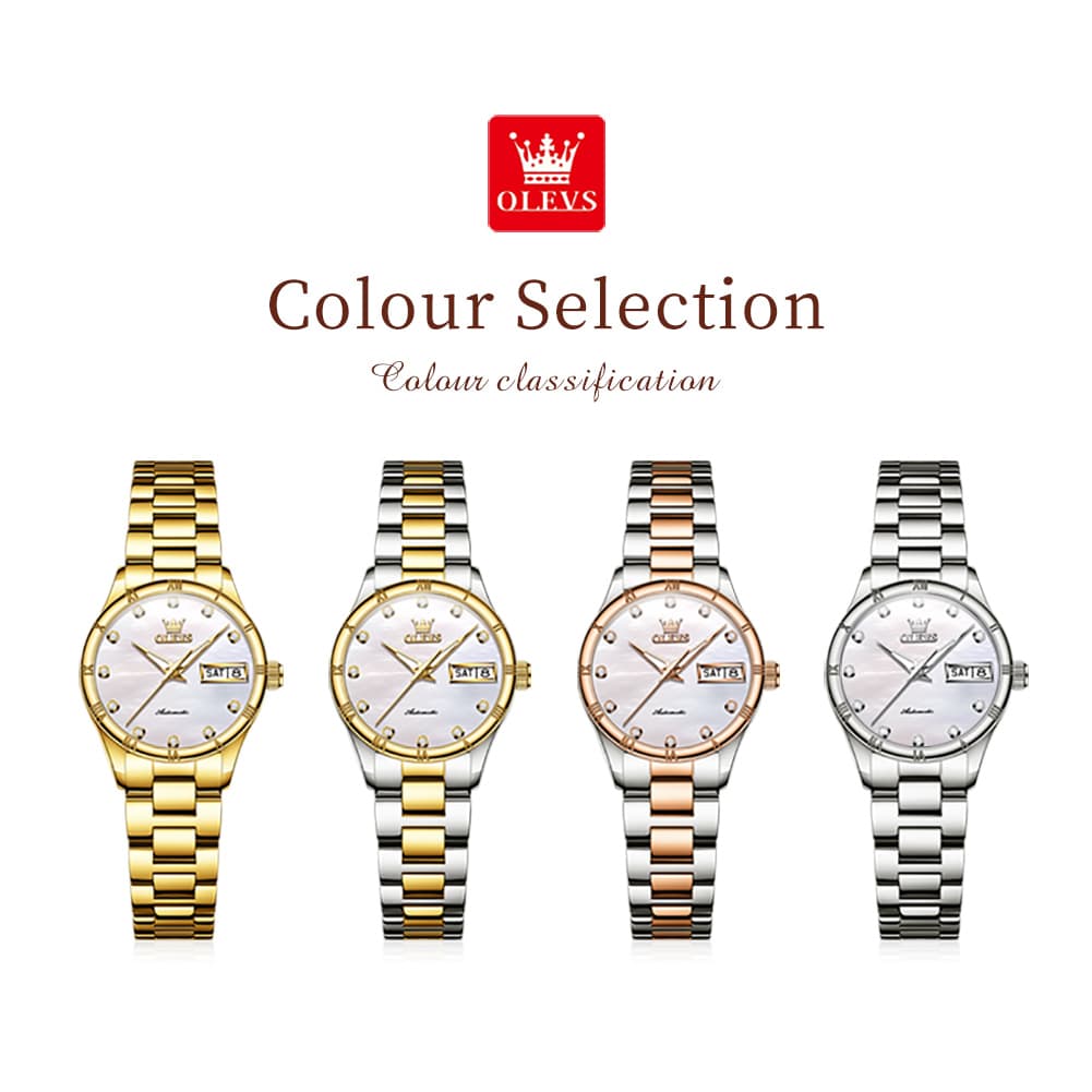 OLEVS 7030 Elegant Automatic Mechanical Watch For Women - All Silver Watch | Olevs Watch Store