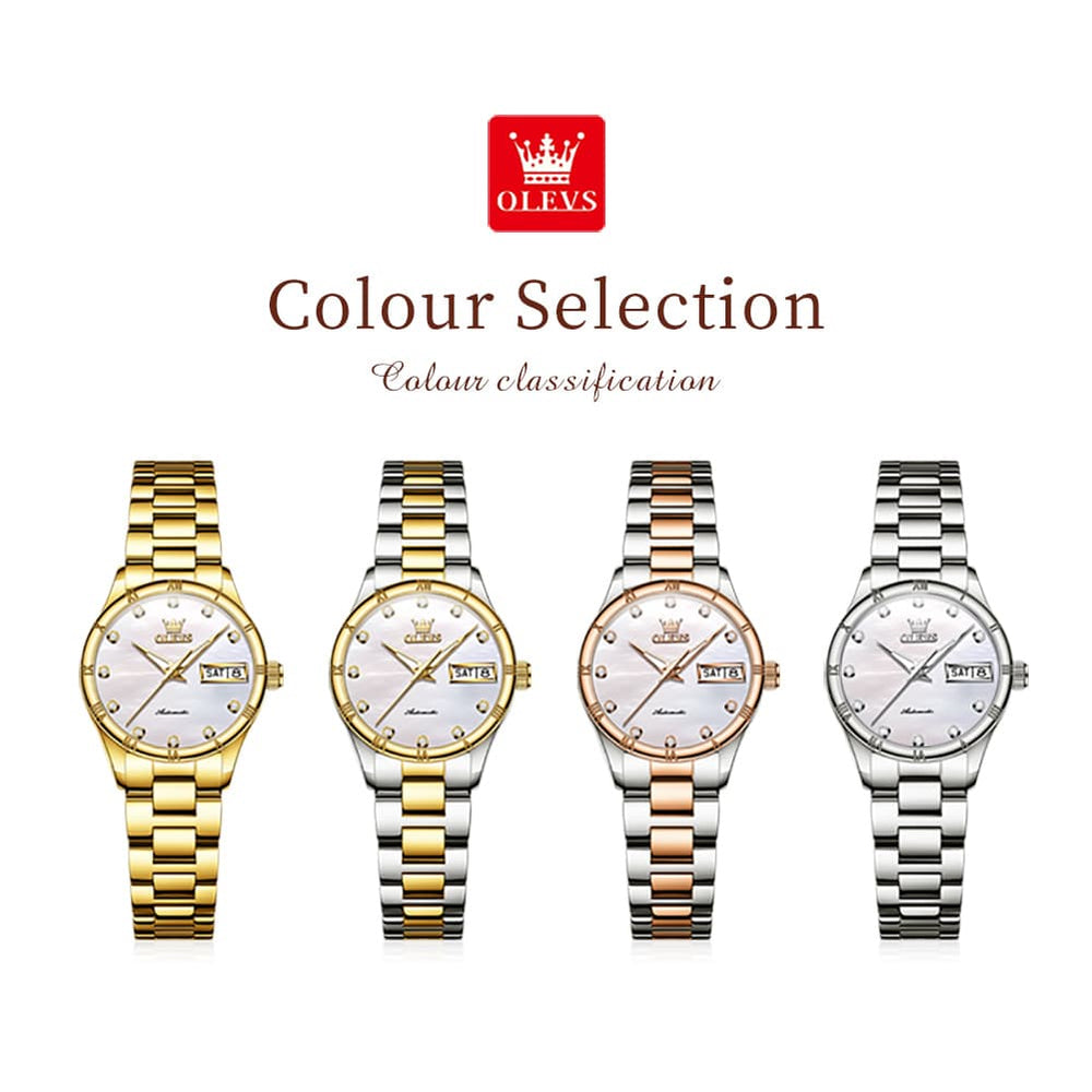 OLEVS 7030 Elegant Automatic Mechanical Watch For Women - All Silver Watch | Olevs Watch Store