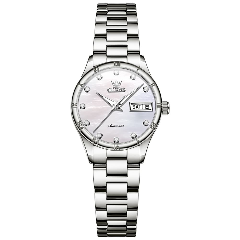 OLEVS 7030 Elegant Automatic Mechanical Watch For Women - All Silver Watch | Olevs Watch Store