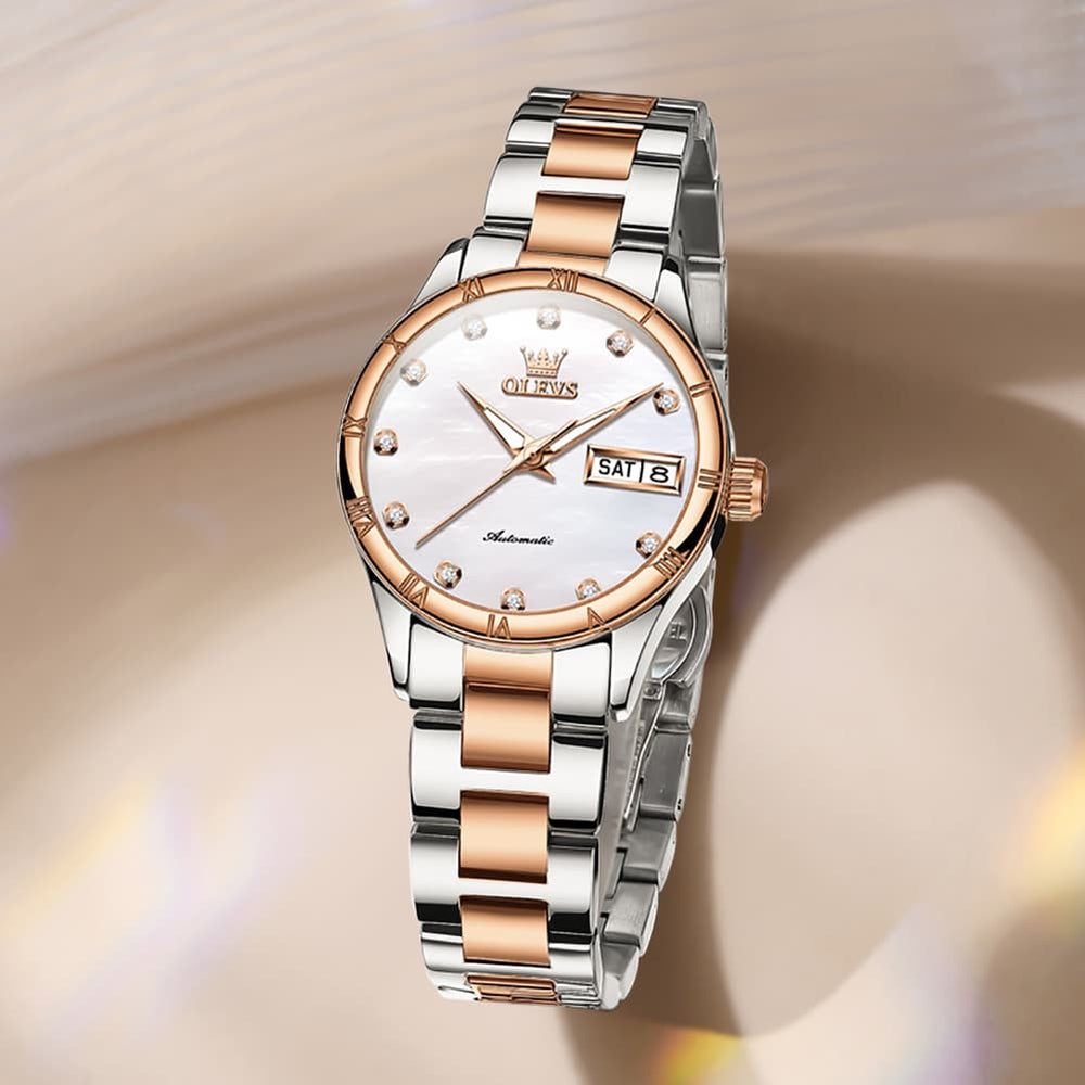 OLEVS 7030 Elegant Automatic Mechanical Watch For Women - All Silver Watch | Olevs Watch Store
