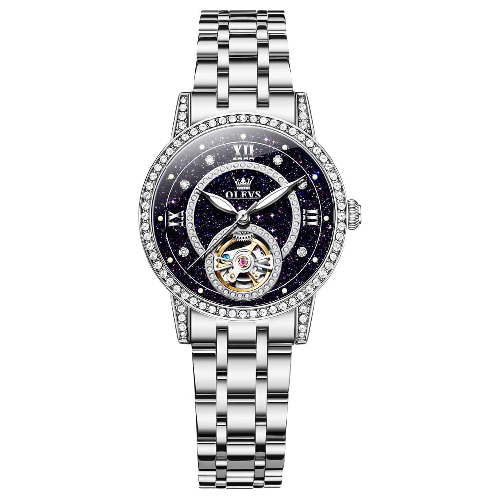 OLEVS 7036 Open Heart Automatic Watch For Women - Silver Mother of Pearl Watch | Olevs Watch Store