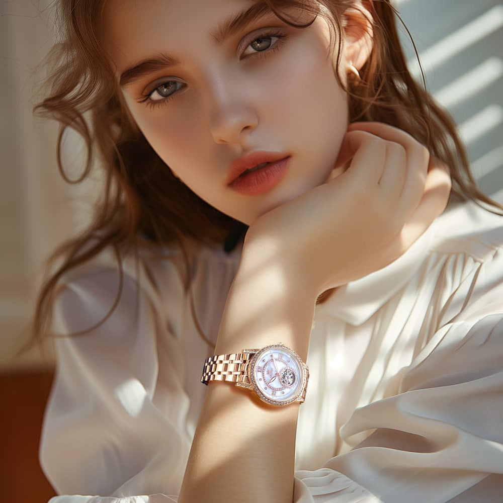 OLEVS 7036 Open Heart Automatic Watch For Women - Silver Mother of Pearl Watch | Olevs Watch Store