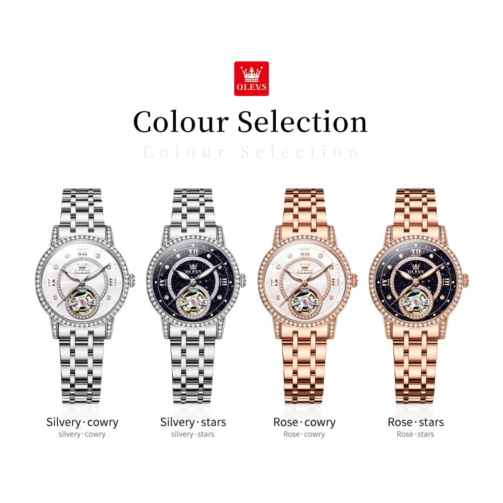 OLEVS 7036 Open Heart Automatic Watch For Women - Silver Mother of Pearl Watch | Olevs Watch Store
