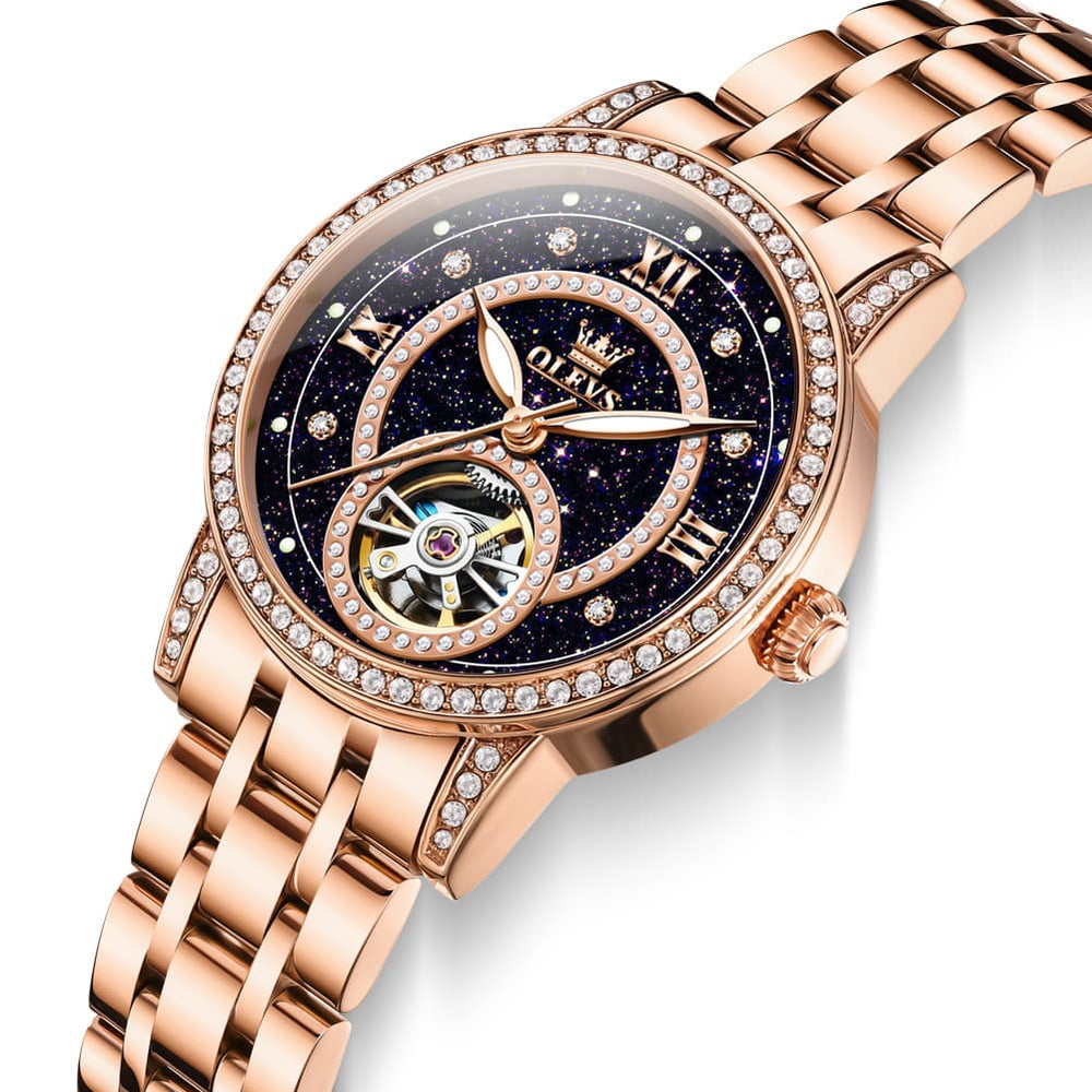 OLEVS 7036 Open Heart Automatic Watch For Women - Silver Mother of Pearl Watch | Olevs Watch Store