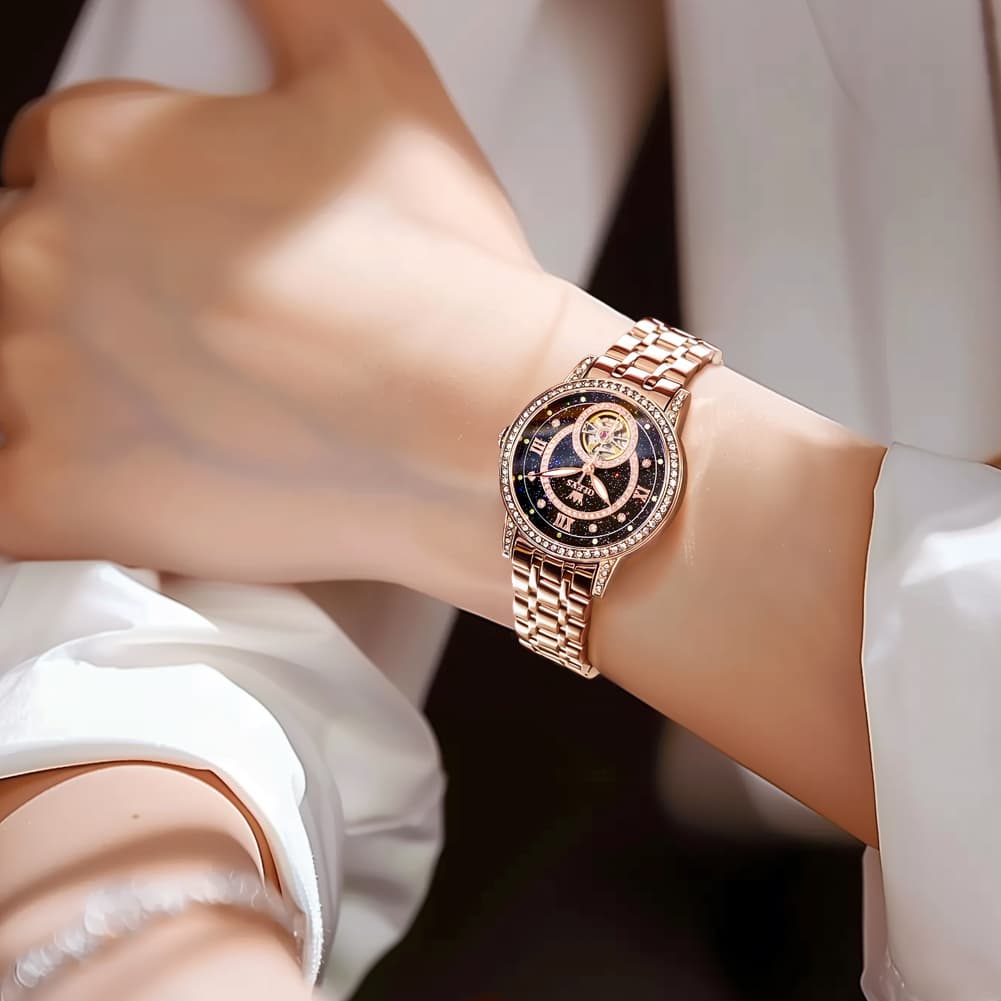 OLEVS 7036 Open Heart Automatic Watch For Women - Silver Mother of Pearl Watch | Olevs Watch Store