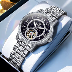 OLEVS 7036 Open Heart Automatic Watch For Women - Silver Starry Sky Watch | Olevs Watch Store