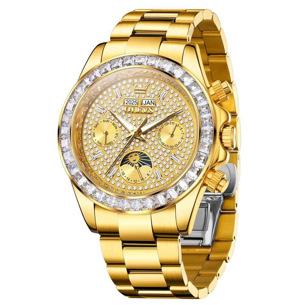 OLEVS 7038 Luxury Diamond Moon Phase Mechanical Watch For Men - All Silver Watch | Olevs Watch Store