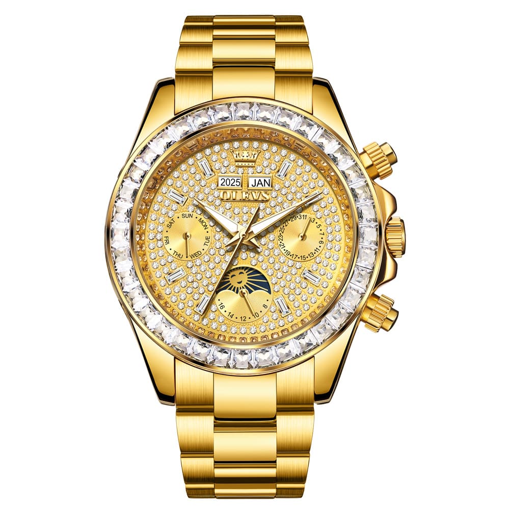 OLEVS 7038 Luxury Diamond Moon Phase Mechanical Watch For Men - All Silver Watch | Olevs Watch Store
