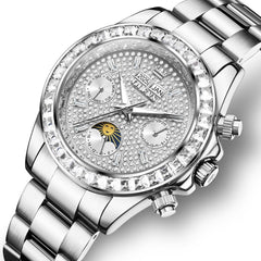 OLEVS 7038 Luxury Diamond Moon Phase Mechanical Watch For Men - All Silver Watch | Olevs Watch Store